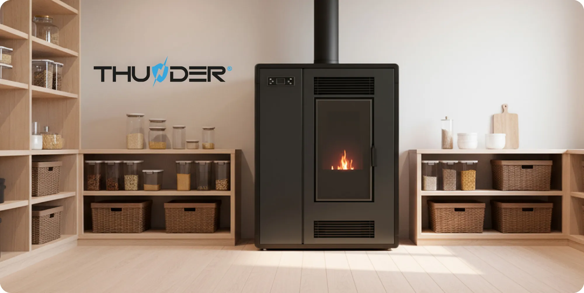 Szabadon álló 12 kW-s pelletkályha – THUNDER ARIA-BLACK