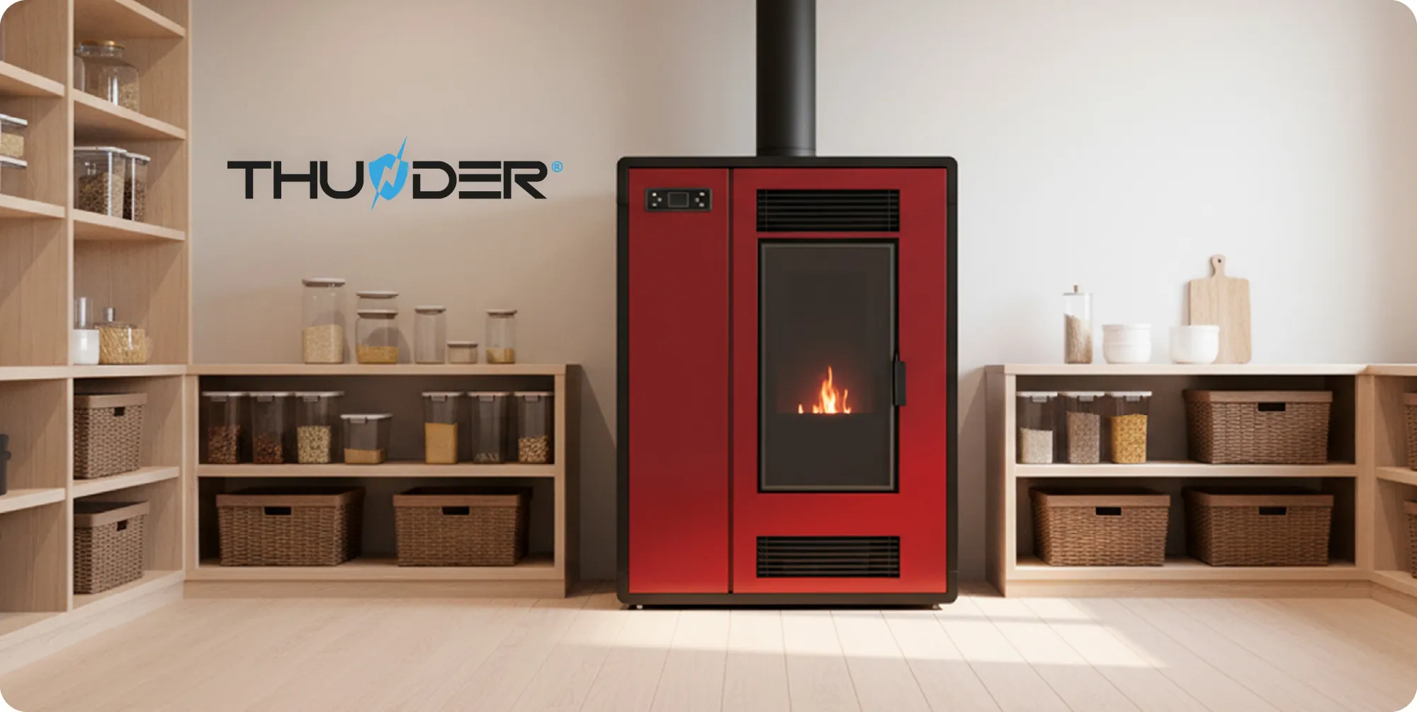 Szabadon álló 12 kW-s pelletkályha – THUNDER ARIA-BLACK