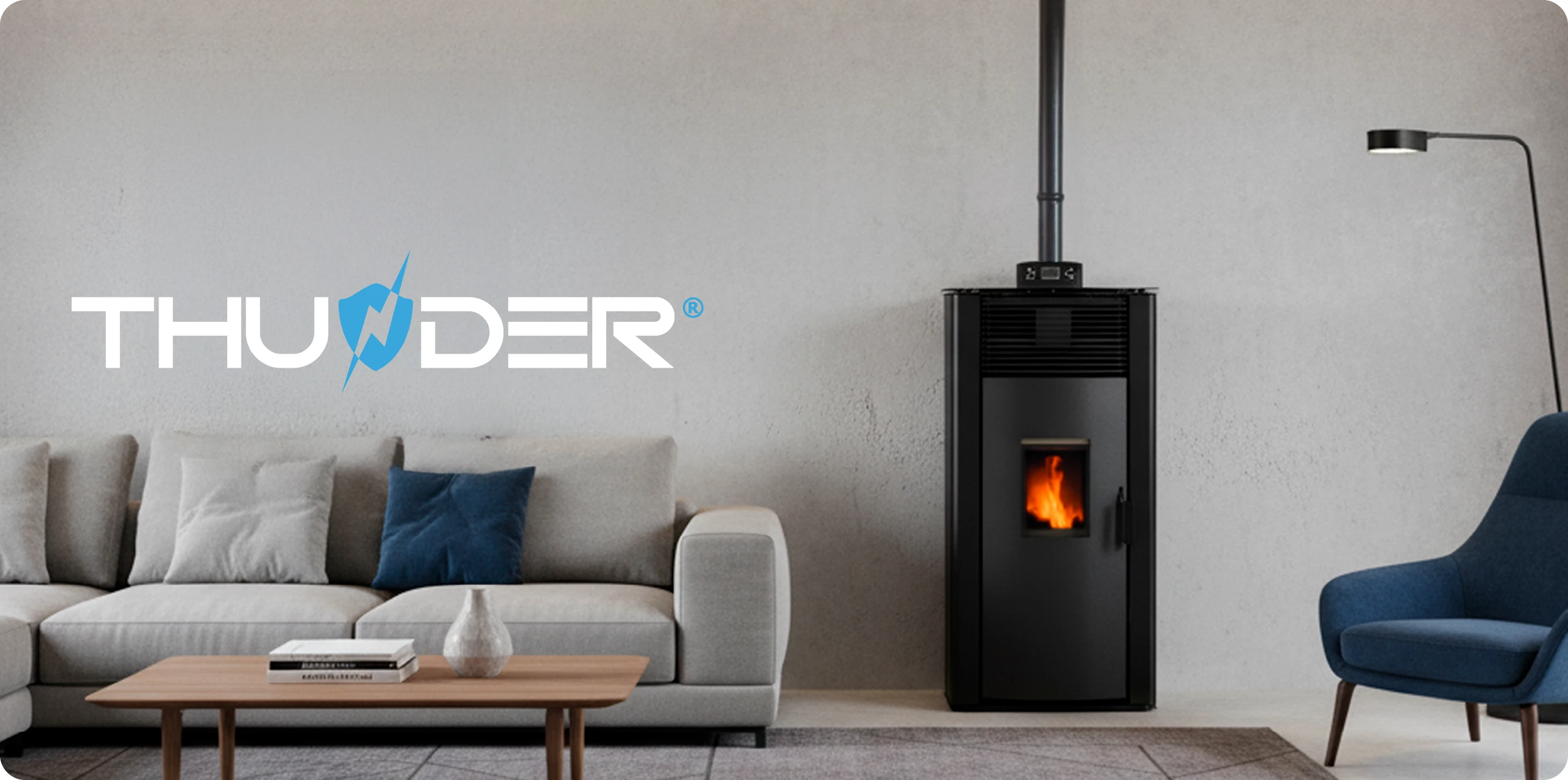 Szabadon álló 12 kW-s pelletkályha – THUNDER ARIA-BLACK