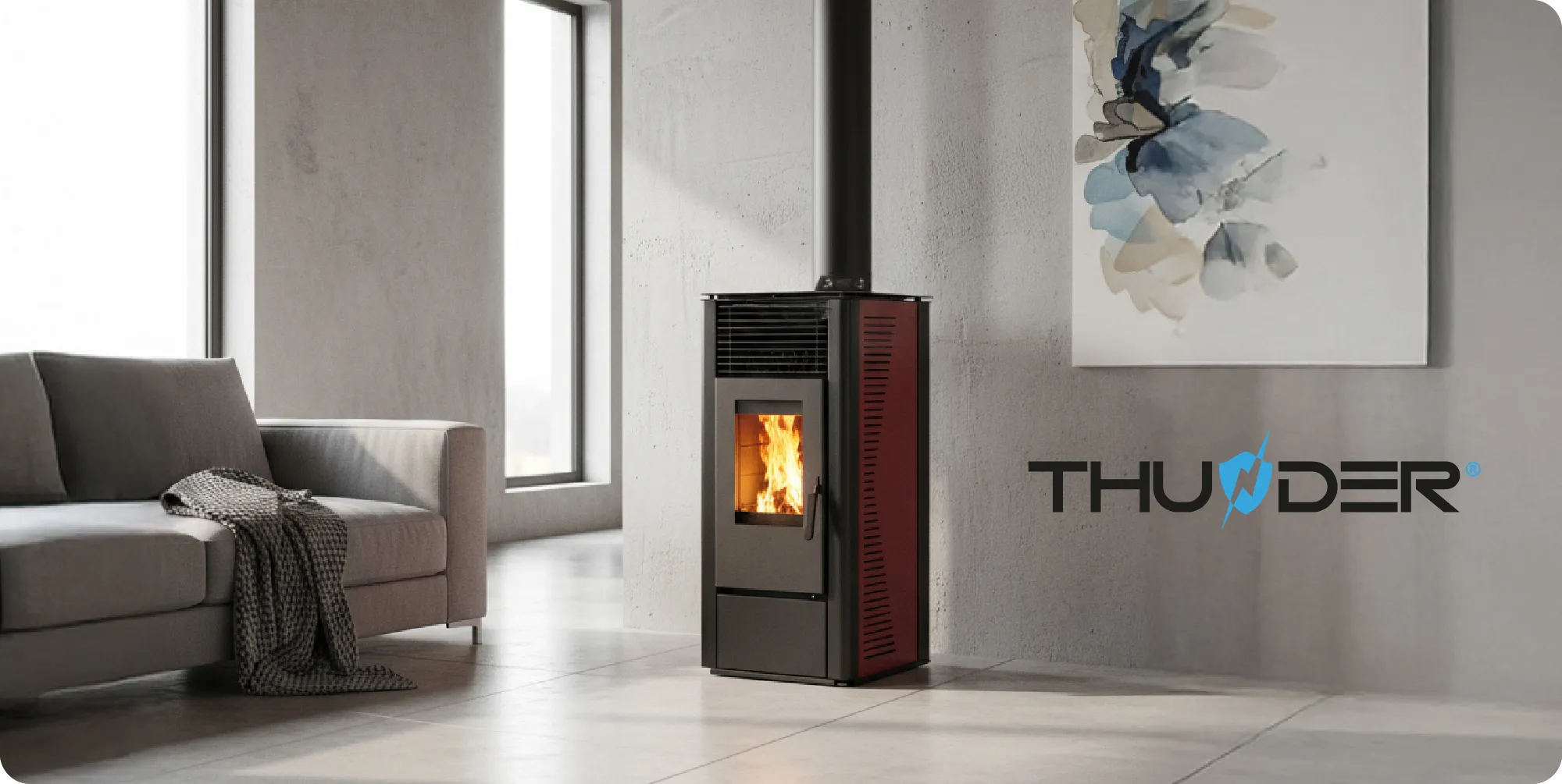 Szabadon álló 12 kW-s pelletkályha – THUNDER ARIA-BLACK