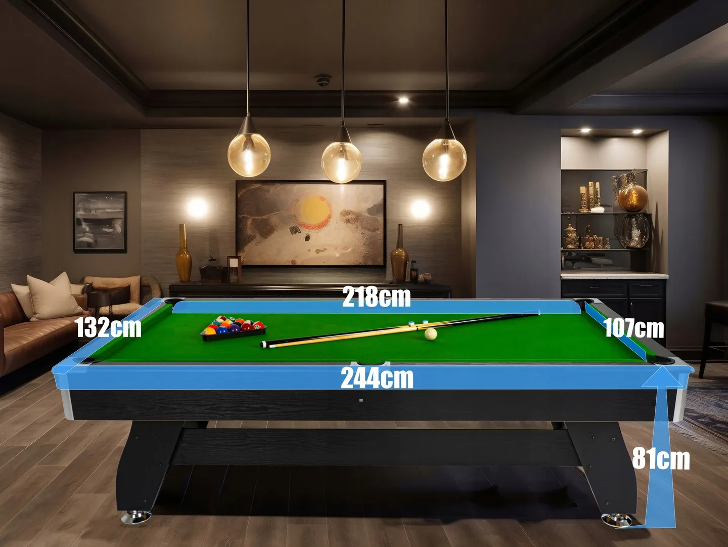 BOLD-BLACK-8FT biliárdasztal műszaki adatai