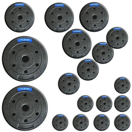 THUNDER bitumen súlyzótárcsa készlet 2x10 kg + 4x5 kg + 4x2,5 kg + 8x1,25 kg 