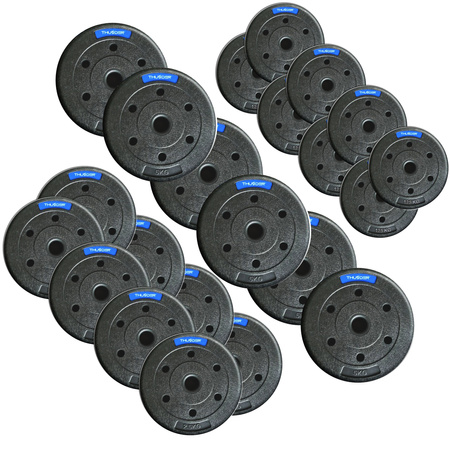 THUNDER bitumen súlyzótárcsa készlet 6x5 kg + 8x2,5 kg + 8x1,25 kg