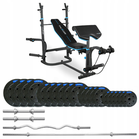 87,5 kg-os testépítő szett VIGOR-B paddal, THUNDER márka, enyhén hajlított EZ-rúddal