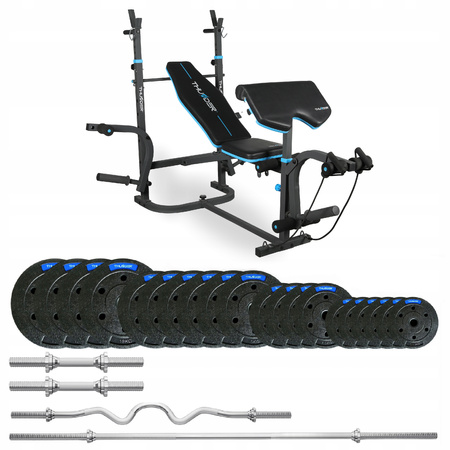 87,5 kg-os testépítő szett VIGOR-B paddal, THUNDER márka, erősen hajlított EZ-rúddal