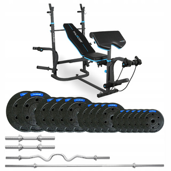 57,5 kg-os testépítő szett VIGOR-B paddal, THUNDER márka, erősen hajlított EZ-rúddal