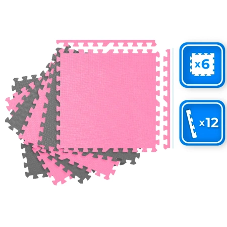 Rózsaszín-szürke puzzle edzőszőnyeg 60x60cm THUNDER