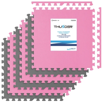 Rózsaszín-szürke puzzle edzőszőnyeg 60x60cm THUNDER